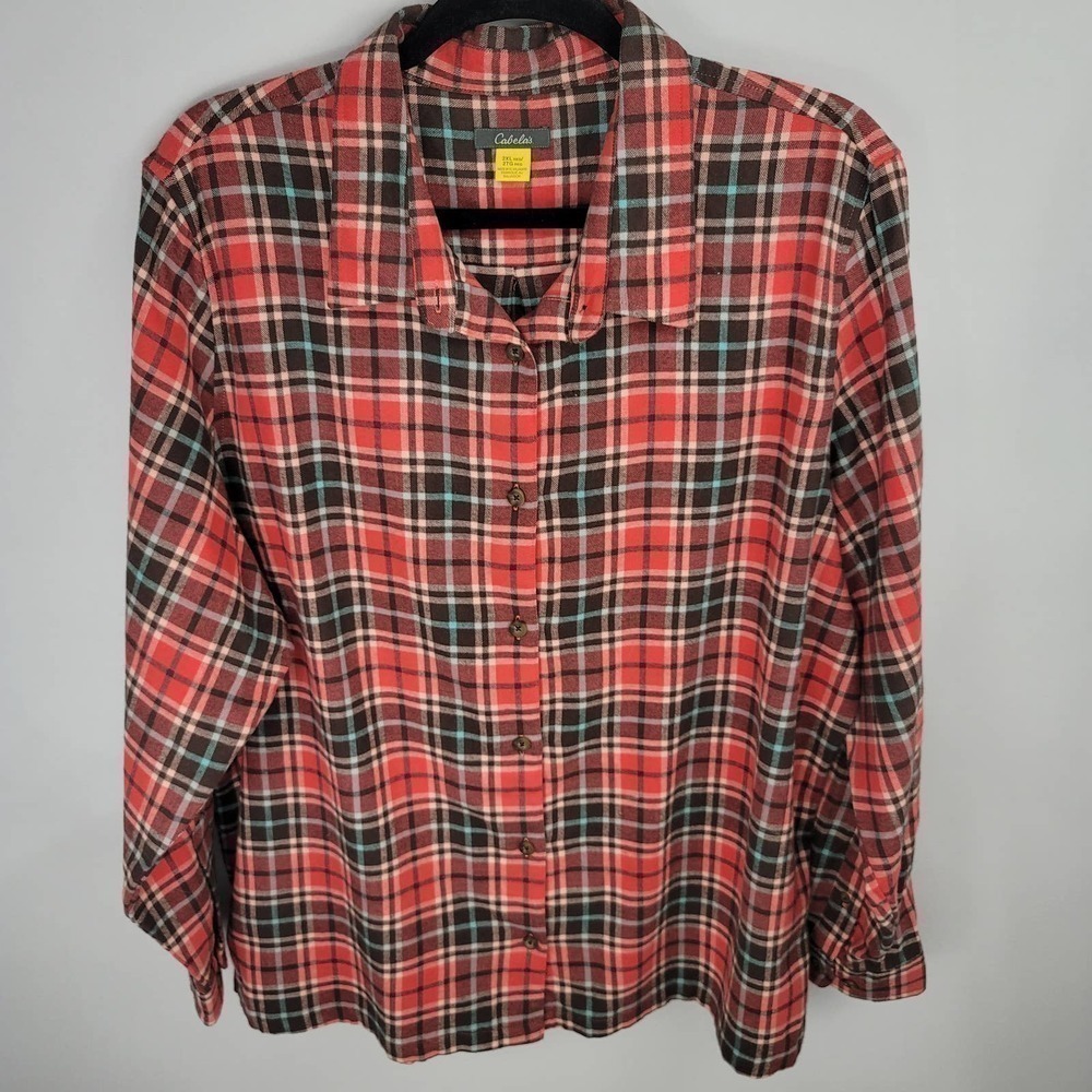 𝅺CABELA'S Plaid Flannel Men's Long Sleeve Shirt Size 2XL NWOT